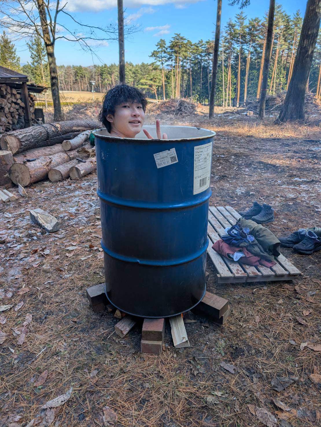 ドラム缶風呂でのリラックスタイム